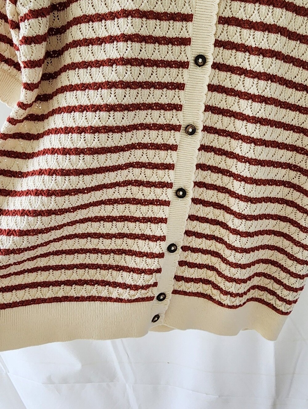 Boden Dot Pointelle Striped Short Sleeve Cardigan - Picture 12 of 14